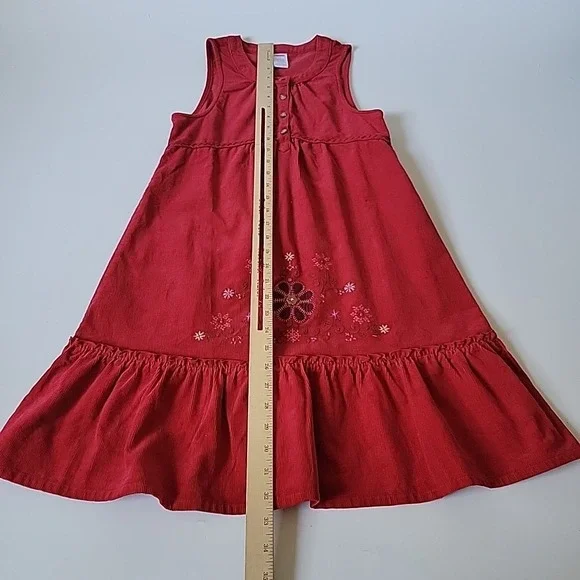 Gymboree Vintage Peruvian Doll Corduroy A-Line Dress Red Flower Embroidered - Picture 7 of 9